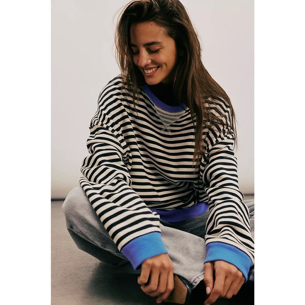 Free People We the Free Sweatshirt Striped Oversized Crewneck Size Medium